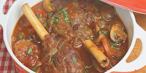 Lamb Shanks, Chips, Mushy Peas and Carrots