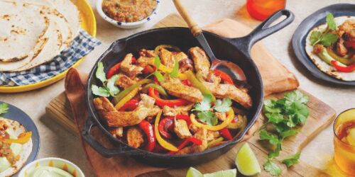 Chicken fajitas with peppers and onions