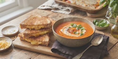 Roasted Tomato & Red Pepper Soup with Cheese Toasties